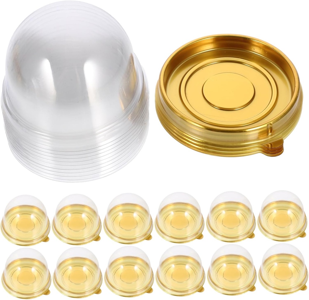 GARVALON 50pcs Mini Cake Boxes with Dome Lids Sturdy Round Egg Yolk Puff Packaging Containers for Small Cakes Cupcakes Pastries and Lightweight and Practical Dessert Treat Holders