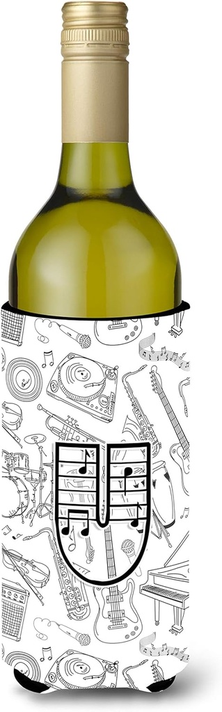Caroline's Treasures CJ2007-ULITERK Letter U Musical Note Letters Wine Bottle Hugger Bottle Cooler Sleeve Hugger Machine Washable Collapsible Insulator Beverage Insulated Holder