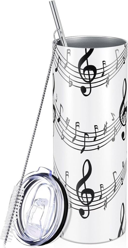 Mimorou 2025 Graduation Gift Musical Note Tumbler 20oz Mug with Lid Straw and Brush Stainless Steel Tumbler Cup with Gift Box Music Themed Gifts for Music Lovers Graduation Party Supplies