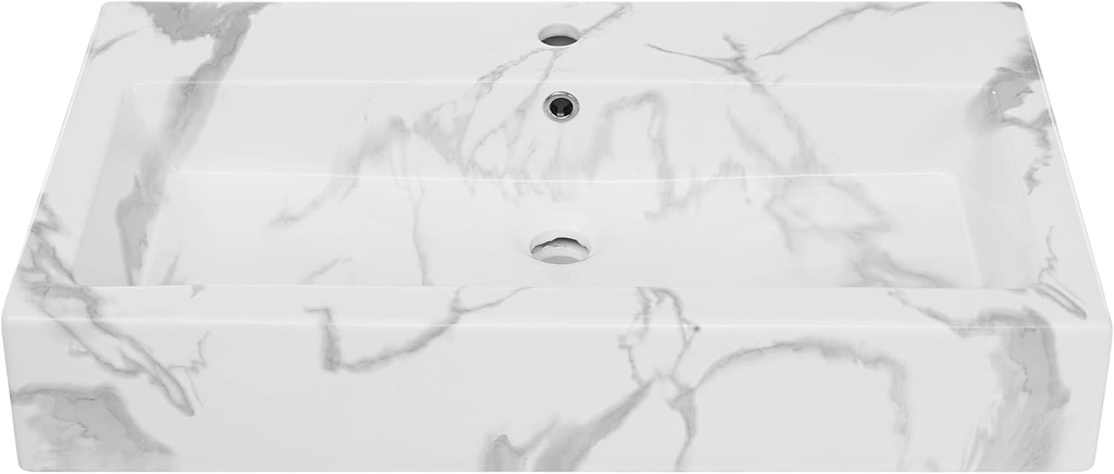 Voltaire Wide Rectangle Wall Hung Sink in White Marble