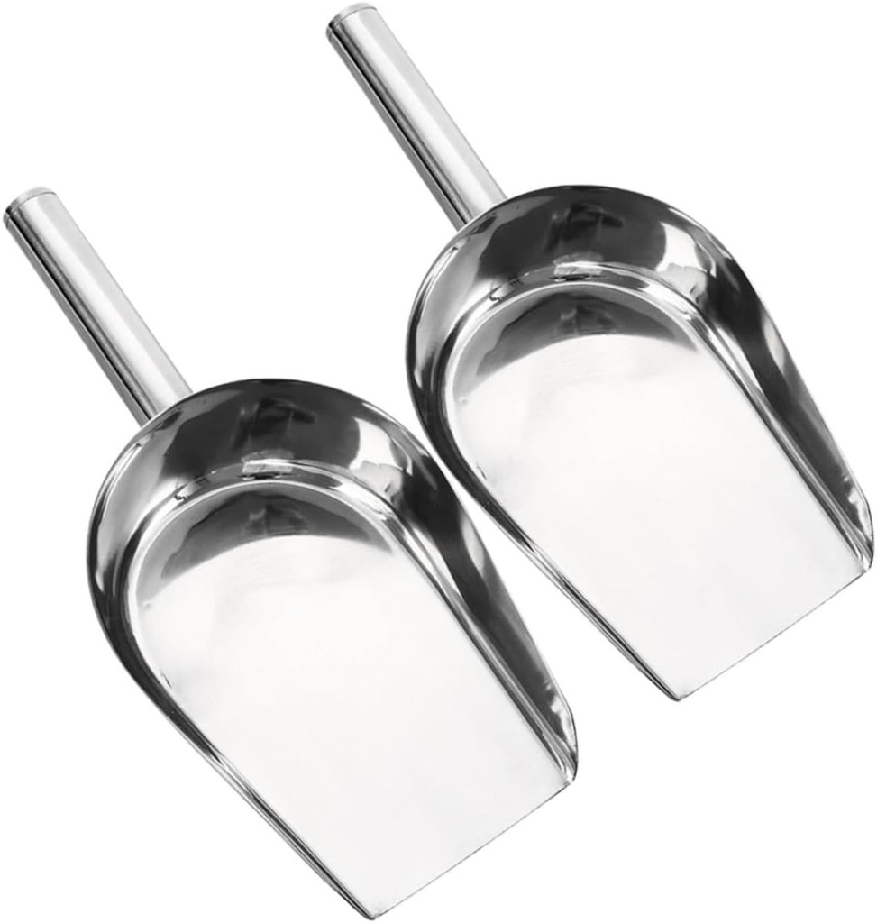 2pcs Stainless Steel Ice Scoop Multi-purpose Kitchen Grain Shovel for Ice Cubes Flour and Food and Versatile Household Tool for Home Bar and Restaurant Use