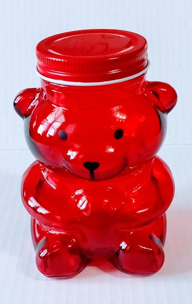 Doche JF-Valentine's Day Teddy Bear Shaped Glass Container (1) Red Jar (3.74" x 6.1" x 3.74") Candy Treats Canning Honey Preserves Cookie Jar Storage