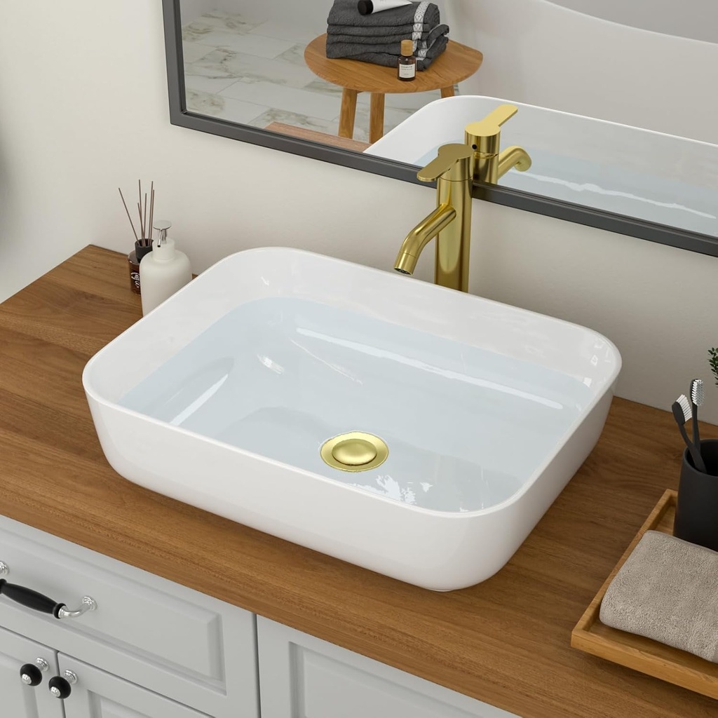 Logmey 19 Inch Bathroom Sink 19x15 Bathrooom Sinks White Vessel Sink Porcelain Ceramic Modern Rectangular Countertop Vanity Sink Art Basin