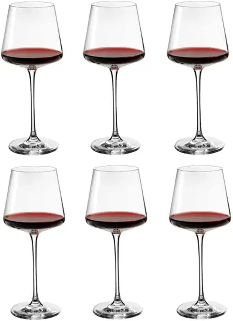 HJXGQJM Red White Wine Tumblers, Hand Blown Long Stem Crystal Wine Glasses, Durable and Crystal Clear Wine Stemware, Premium Clear Stem Wine Glass for Home Bar,6 Pieces 580ml Wine Glass