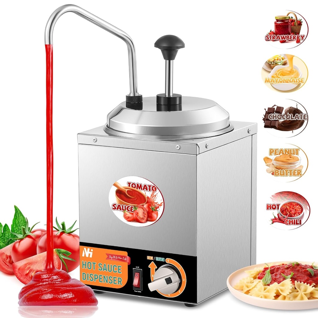 Newhai Electric Nacho Cheese Dispenser with Stainless Steel Pump 2.6QT Sauce Warmer 86-190℉ Adjustable Hot Fudge Dispenser 110V US with 9 Stickers