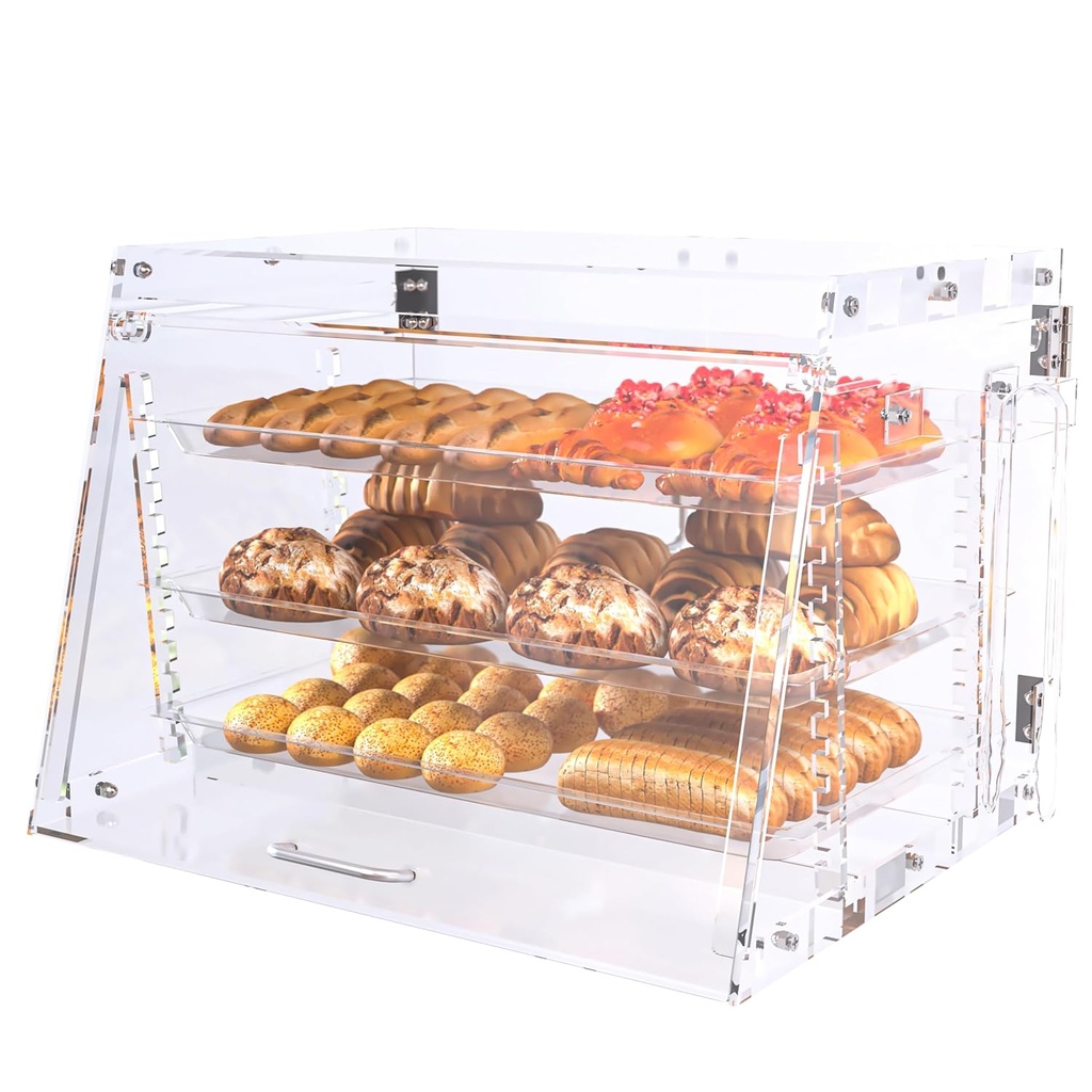 Commercial Countertop Bakery Display Case, 3-Tier Pastry Display Case, Acrylic Bakery Display Box for Bread, Cookie Cupcake 22.2" x 17.5" x 16"