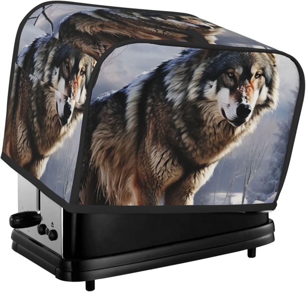 A Wolf Standing In A Snow-Covered Area 2 Slice Toaster Covers Bread Machine Cover Quilted Dustproof Fingerprint Protectors Small Washable Appliance Cover Bread Maker Dust Protection Universal Size