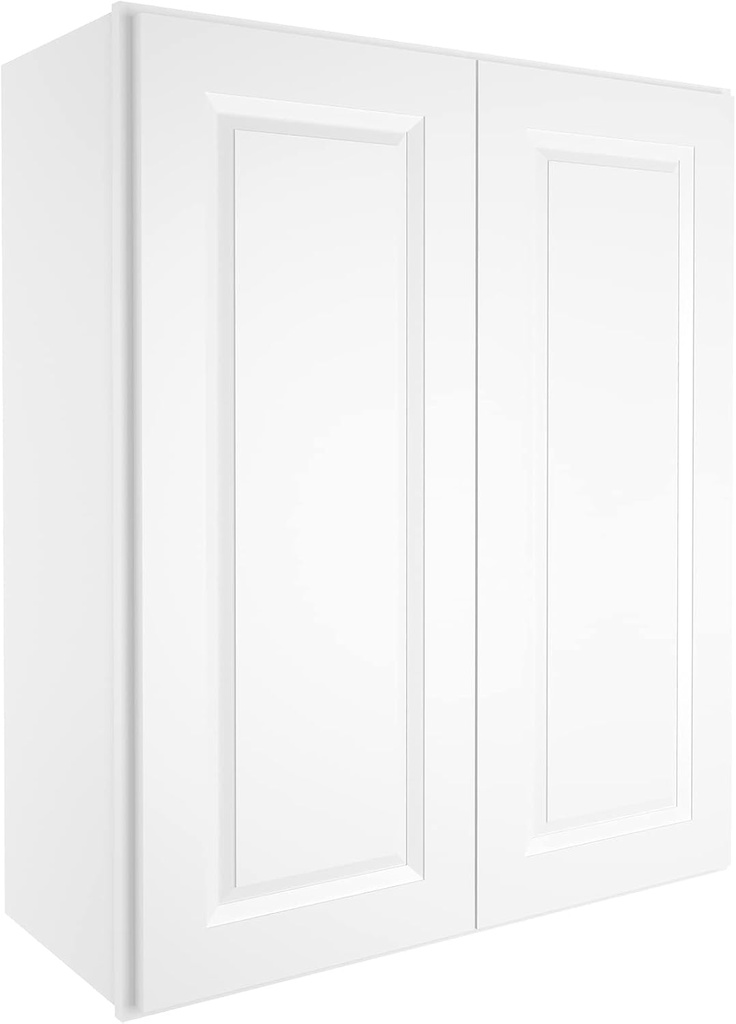 ROOMTEC Wood Wall-Mounted Cabinet,RTA Bathroom Medicine Cabinet with Adjustable Shelves and 2 Soft-Close Doors,Laundry Storage Cabinet for Bathroom,Kitchen,Living Room 12"D*30"W*36"H,Traditional White