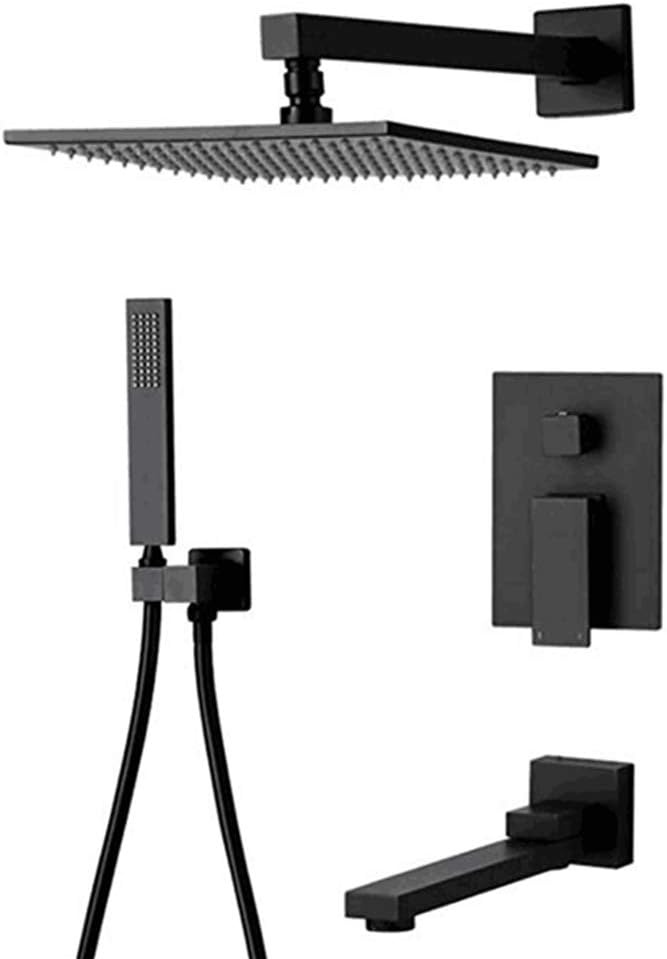 10 Inches Shower System Concealed Wall Mounted Brass Shower Faucet Set Multifunction Black Shower Combo Set with Square Shower Head, Handheld Shower, Bathtub Faucet
