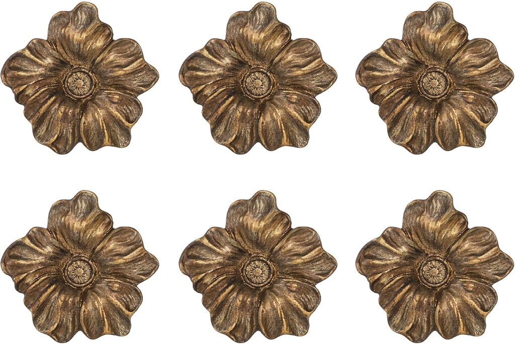 SOFFEE DESIGN Set of 6 Vintage Gold Zinc Cabinet Knobs, Decorative Metal Flower Shape Knobs Pull Handle for Door Cabinet Drawer, Antique Dresser Knobs Home Furniture Handle