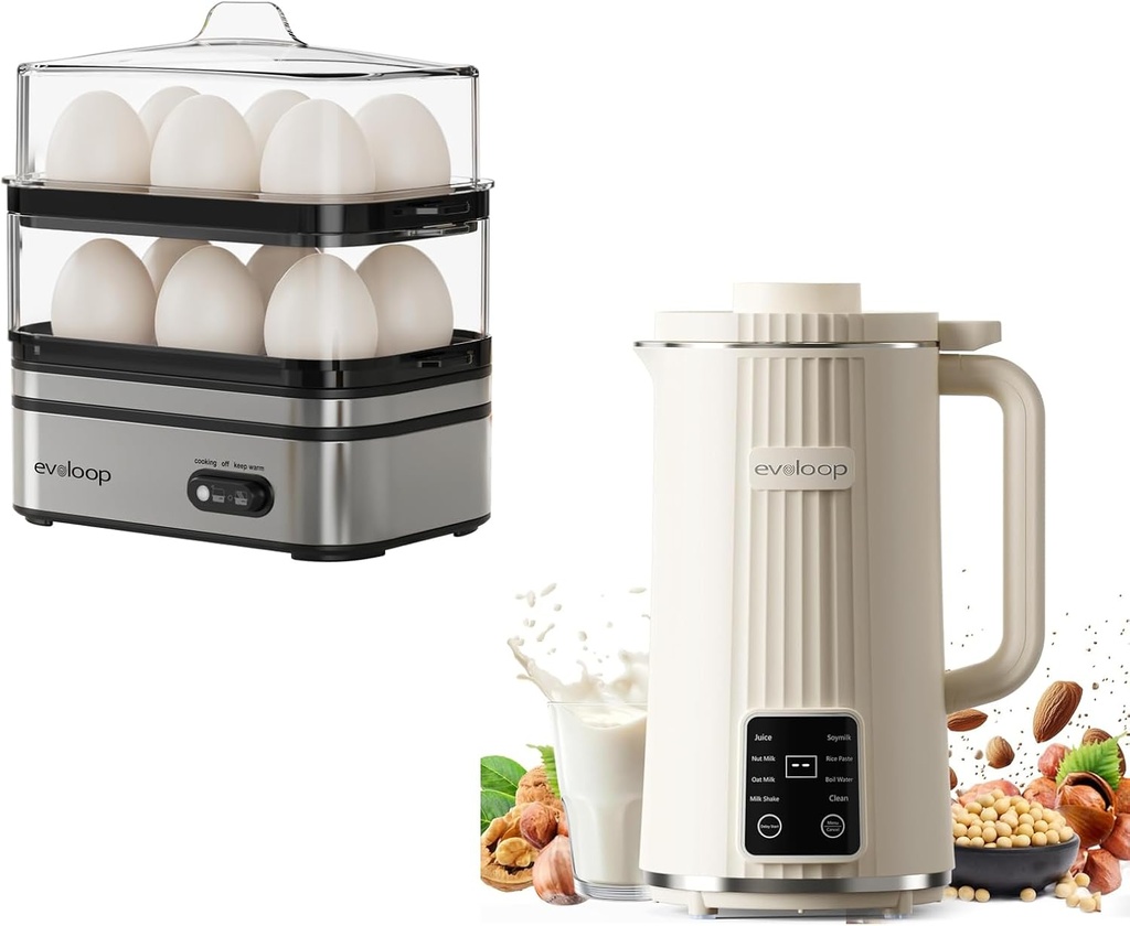 Rapid Egg Cooker Electric 12 Eggs Capacity with 40oz Automatic Nut Milk Maker