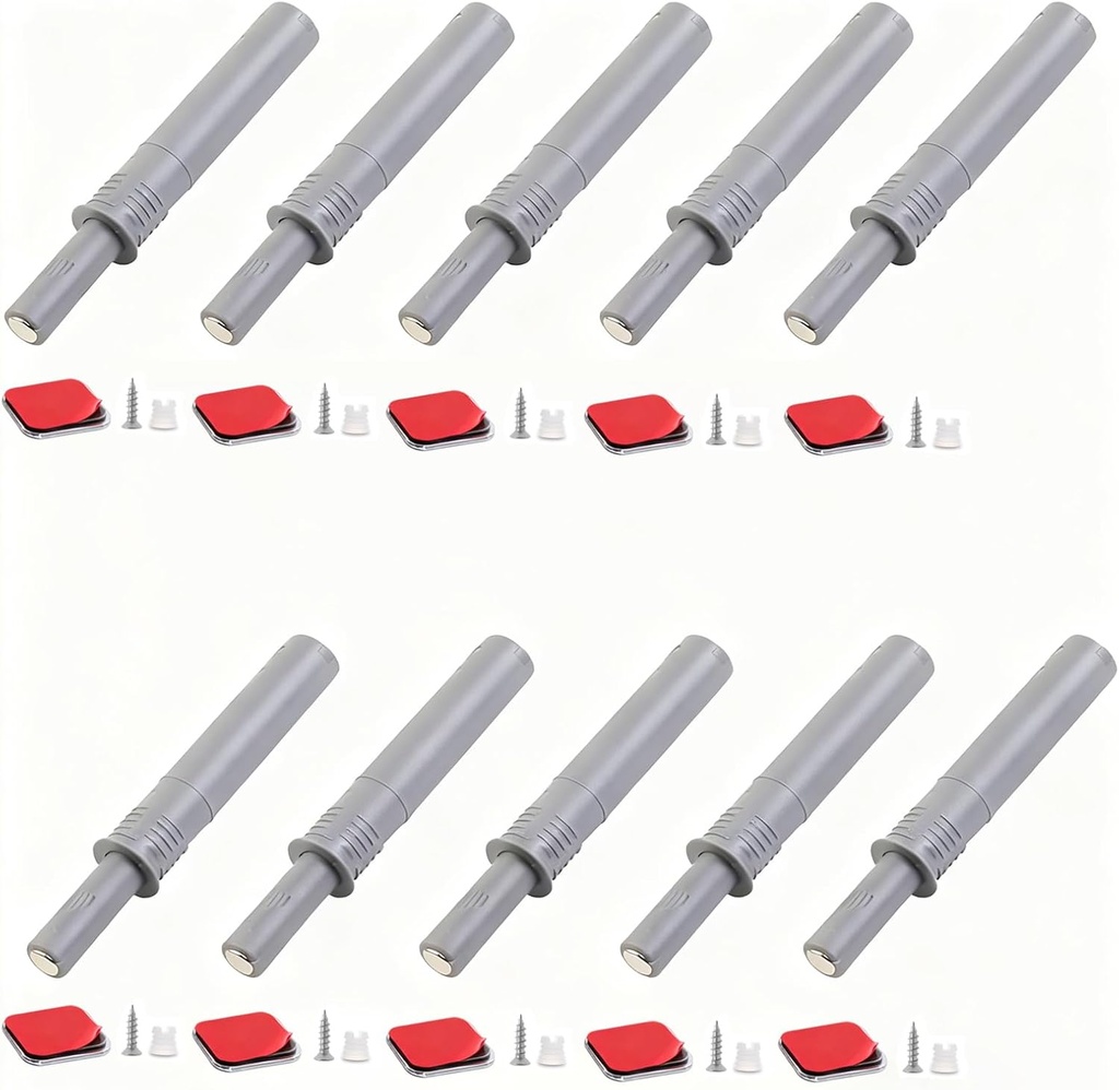 10PCS Magnetic Push Latches for Cabinet Push to Open Door Latch, Gray Soft Quiet Close Closers, Plastic Damper Buffer Push for Kitchen Drawer Door