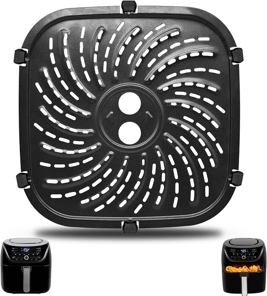 Air Fryer Grill Pan for PowerXL Vortex Pro 6 QT Air Fryer, Oval Nonstick 8.67''*8.67'' Air Fryer Accessories Replacement Parts Rack Tray Basket Crisper Plate with Rubber Bumpers,Dishwasher Safe