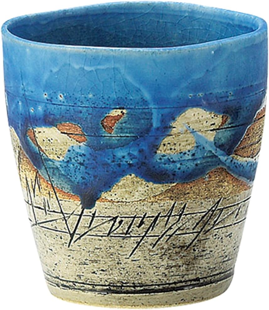 Yamashita Kogei Mino Ware 13046120 Kakurin Turkish Two-Color Engraved Shochu Cup, 3.3 x 3.1 x 3.1 inches (8.5 x 8 x 8 cm), 7.8 fl