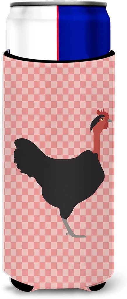 Caroline's Treasures Naked Neck Chicken Pink Check Decorative Hugger, Slim Can, Multicolor