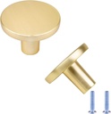Round Cabinet Knobs Brushed Gold Dresser Knobs Kitchen Zinc Alloy Cupboard Wardrobe Drawer Pulls Door Single Hole Hardware Drawer Handles, 2 Pack