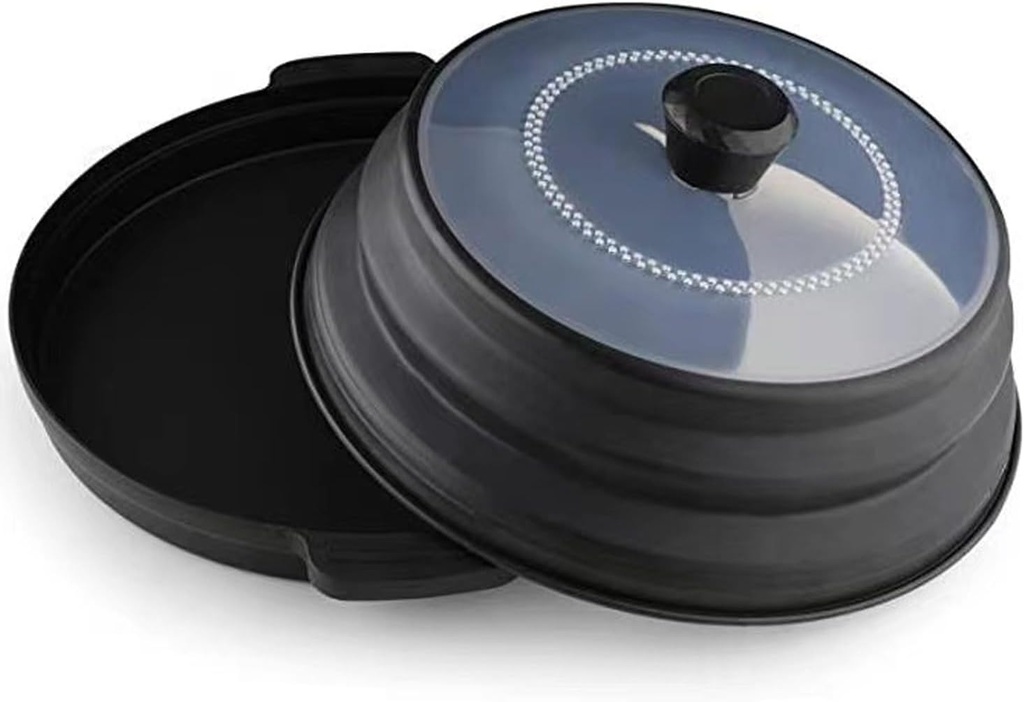 Collapsible Microwave Splatter Cover For Food With Silicone Mats, 10.2 Inch, Dishwasher-safe, Microwave Plate Cover With Steam Vent Fruit Vegetables Plate Cover Kitchen Gadget (Black)