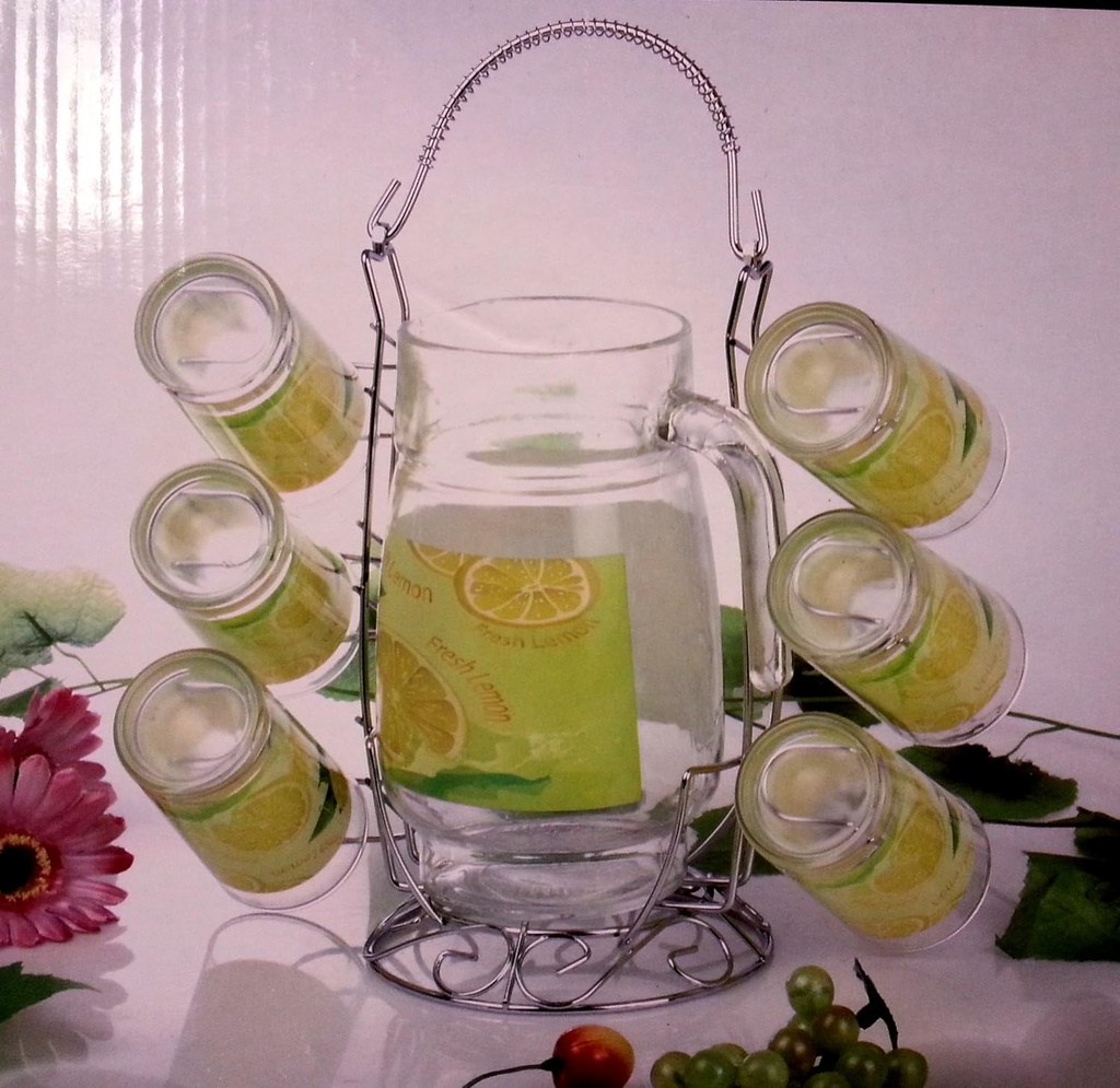 8 PC Drinkware Set w/ Metal Rack Lemons Decal