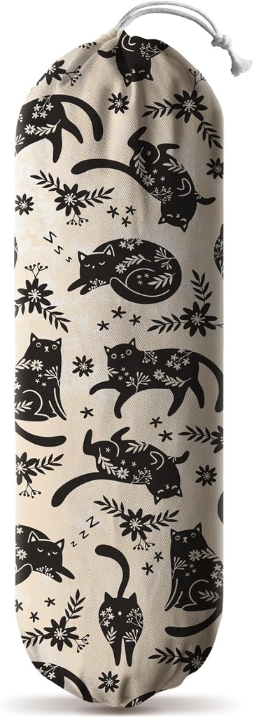 Hglian Black Cat Plastic Grocery Bag Holder,Cute Vintage Flowers Plastic Shopping Bags Organizer Storage Keeper for Kitchen,House Warming Gifts for Women Cat Lover