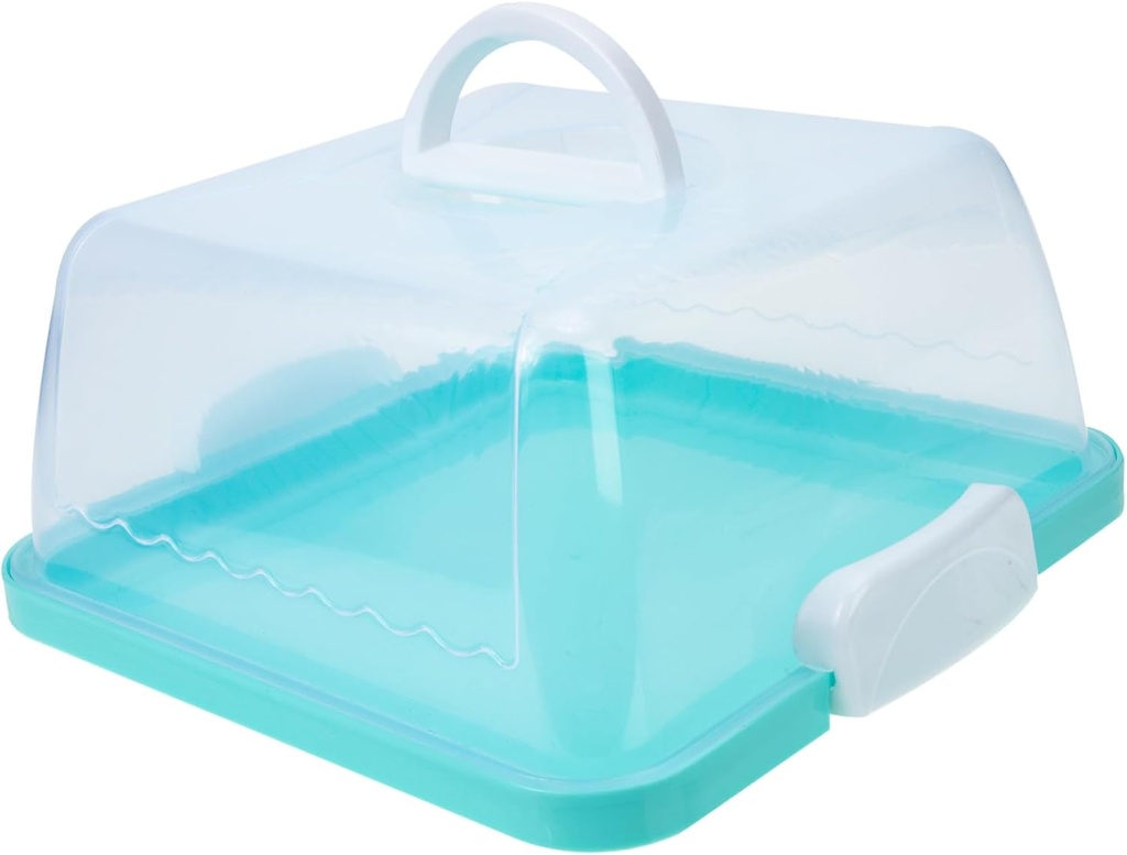 Sosoport Portable Plastic Cake Carrier with Handle and Lid Dessert Box for Safe Food Storage Reusable Washable Cake Container Holder Thickened Transparent Blue Square Design