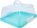 Sosoport Portable Plastic Cake Carrier with Handle and Lid Dessert Box for Safe Food Storage Reusable Washable Cake Container Holder Thickened Transparent Blue Square Design