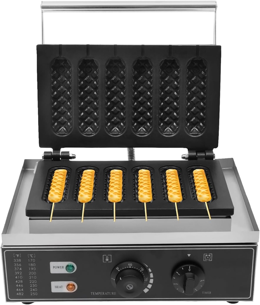 1500W Commercial Waffle Stick Maker Machine, Sausage Hot Dog Machine Non-Stick Electric Waffle Stick Maker Corn Dog Maker Time & Temp Control for Bakeries, Restaurants, Snack Bars