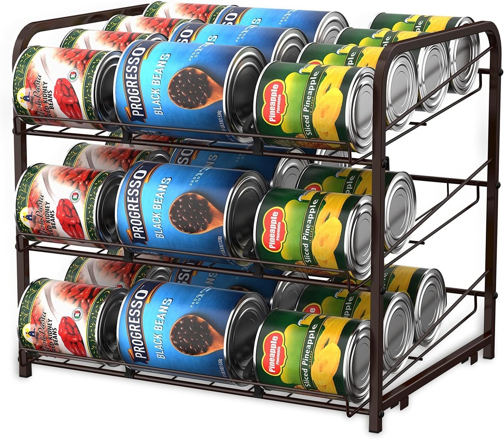 MOOACE Stackable Can Rack Organizer, Storage for 36 Cans, 3 Tier Can Storage Dispenser Rack Holder for Kitchen Cabinet Pantry Countertop, Bronze
