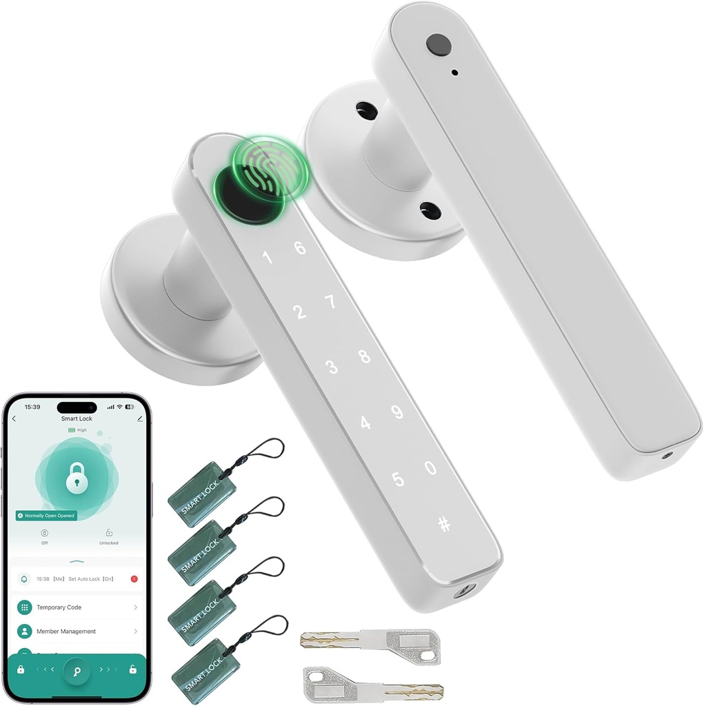 Fingerprint Door knob, Fingerprint Door Lock with Keypads,Keyfob Card,Bluetooth,Key,Biometric Smart Lock for Home Bedroom Apartment