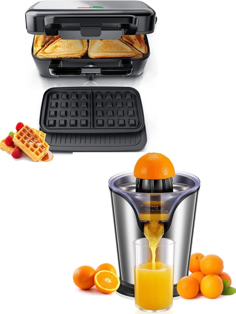 FOHERE Waffle Maker 3 in 1 Sandwich Maker 1200W & Orange Juicer Squeezer