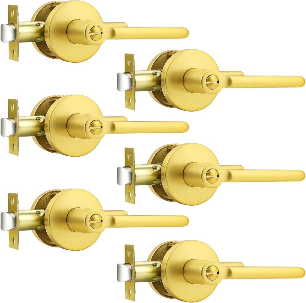 Probrico Privacy Door Handle Interior Gold Door Lever, Gold Door Handles Interior for Bedroom Bathroom, Wave Style Door Handle Reversible, 6 Pack