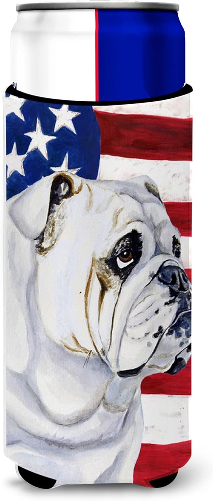 USA American Flag with English Bulldog Ultra Beverage Insulators for slim cans