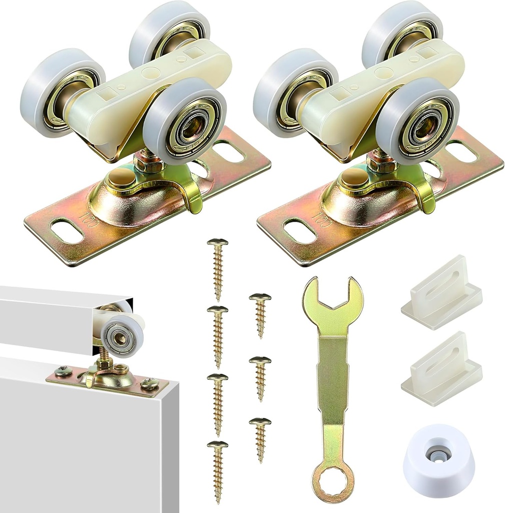 2 Packs Sliding Door Hanger, Pocket Door Hanger Assembly, RV Sliding Roller Connection Plate Interior Hardware with Pivot Adjustment Wrench(Style 2)