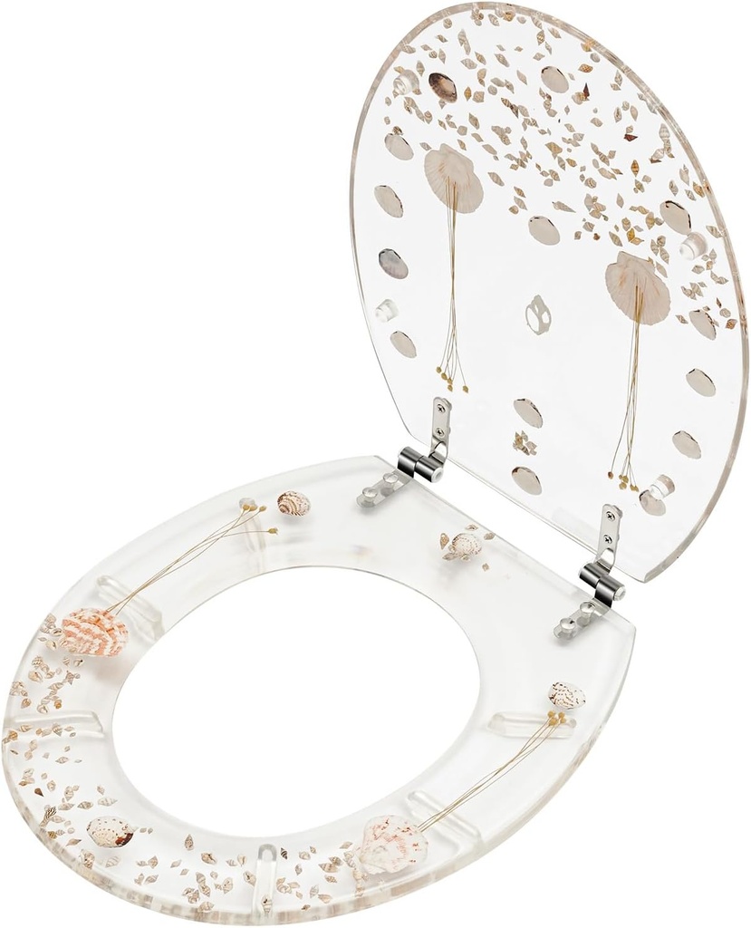 Transparent Resin Toilet Seat, Dried Flower Designs Resin Commode Seat Toilet Lid, 330lbs Load-bearing Capacity, Thickened Toilet Cover for U Type & V Type