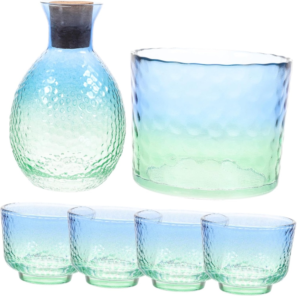 Healifty 1Set Japanese Sake Cup Set with Decorative Glass Sake Bottle Peacock Blue Bottle Cups Elegant Sake Serving Kit for Home Weddings and Tea Parties