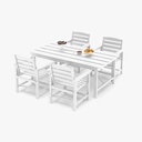 Outdoor HDPE Dining Set 5 Pieces, Patio Table with Umbrella Hole and 4 Chairs, All Weather Patio Furniture for Lawn, Garden, Backyard, Deck, Poolside, Heavy Duty Outdoor Dining Table and Chairs, White