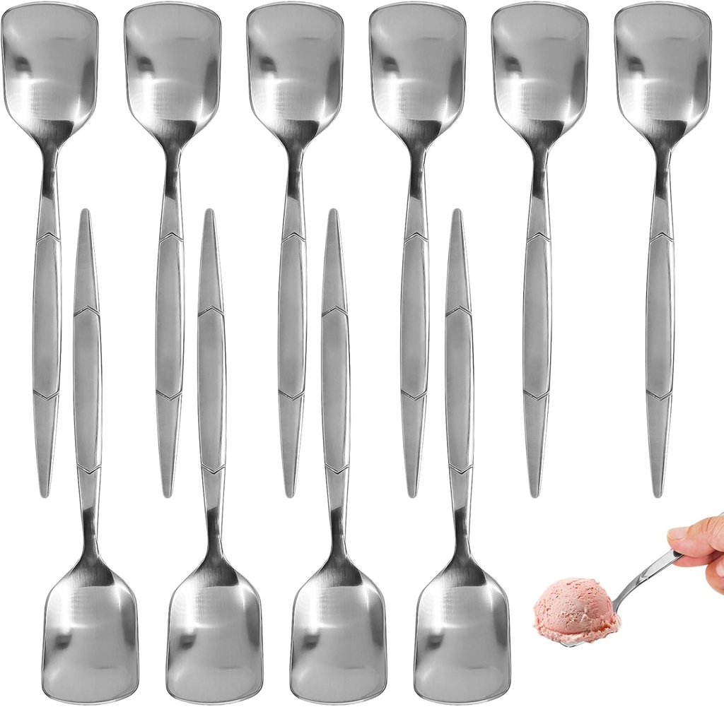 Set of 10 Ice Cream Spoons, Dessert Spoons, 5.4-inch Elegant Gelato Spoon, Small Iced Coffee Tea Spoon, Shovel, Stainless Steel