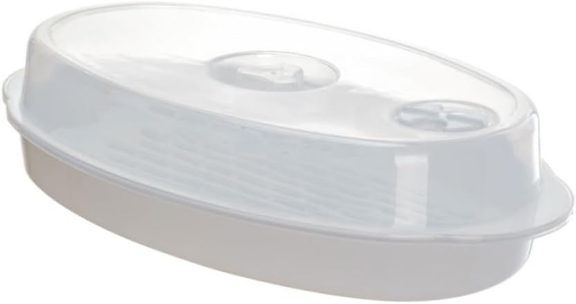 Microwave Fish Steamer with Cover White Food Steaming Plate for Healthy Cooking Rapid Heat Transfer Dish for Fish Vegetables Dumplings and More Easy to Clean and Practical Kitchen