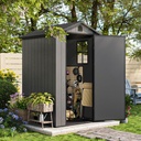 Patiowell 4 x 4 Plastic Outdoor Storage Shed with Floor, Resin Outside Tool Shed with Window and Lockable Door for Backyard Garden Patio Lawn, Deep Gray (Fit-it Shed)