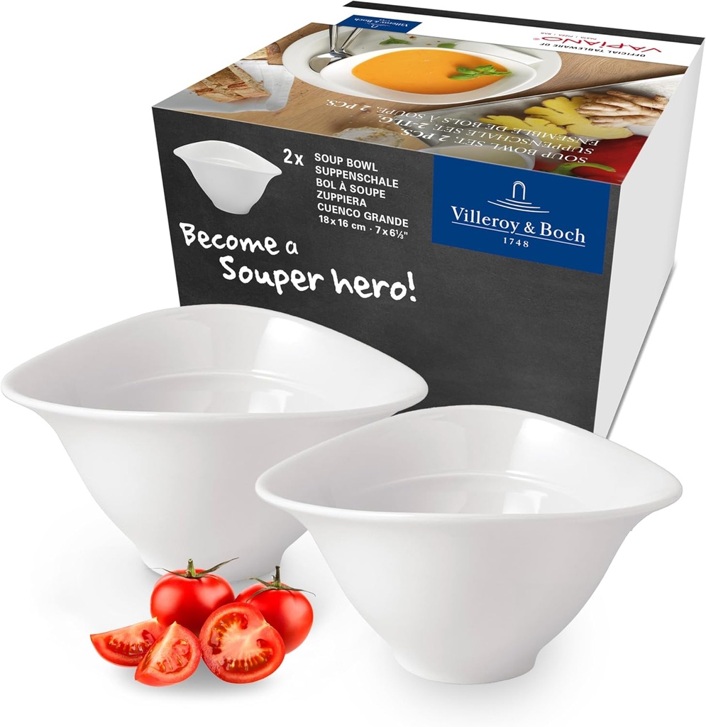 Villeroy & Boch Vapiano Soup Bowl Set, 2 Pieces, Premium Porcelain, White