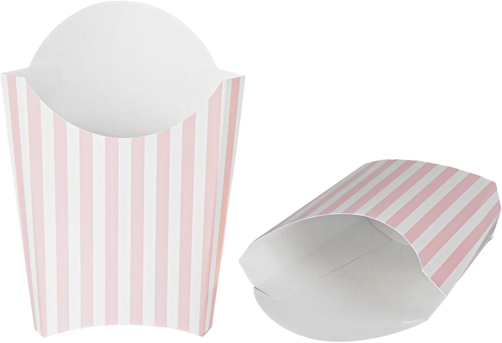 Restaurantware Bio Tek 4.7 x 3.5 x 5.1 Inch French Fry Cup 100 Disposable Snack Cups - Stackable Sustainable Pink And White Paper 4 Ounce Fry Holder For Fries Onion Rings Popcorn or Cookies