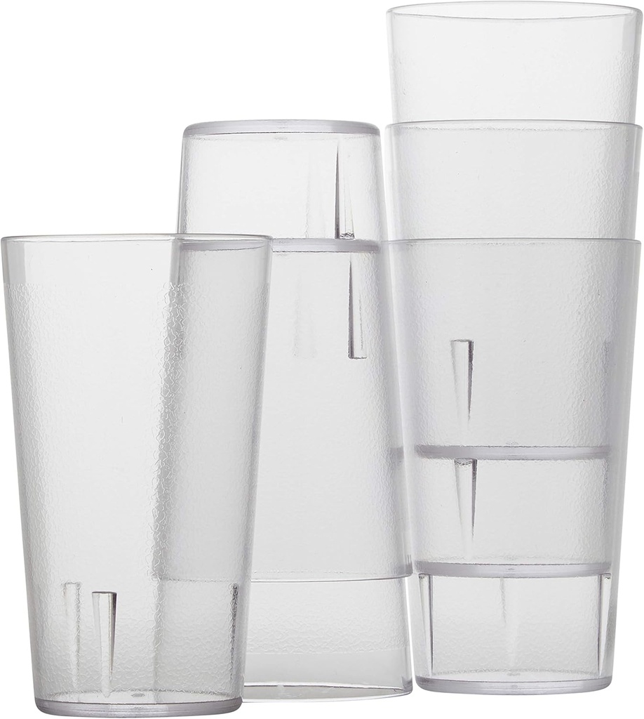 Restaurant Grade, BPA-Free 12oz Clear Plastic Cups 6pk. Super Durable, Break Resistant Drinking Glasses for Cafe, Party, Catering. Reusable, Stackable Tumblers with Textured Grip Design