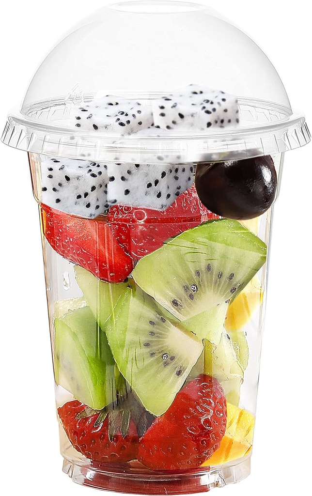 [200 Sets- 16 Oz Clear Plastic Cups with Dome Lids] PET Crystal Clear Cups with Dome Lids, To Go Cup for Ice Cream Fruit Parfait Dessert Milkshake Iced Coffee Cold Drink