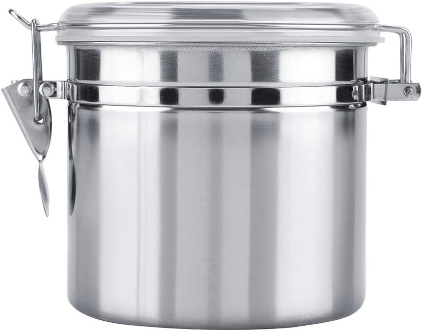 Coffee Canister Stainless Steel Airtight Canister for Kitchen with Clear Lid and Sturdy Locking Clamp for Coffee Bean Tea Cereal Sugar Cookie Nut(1100ml)