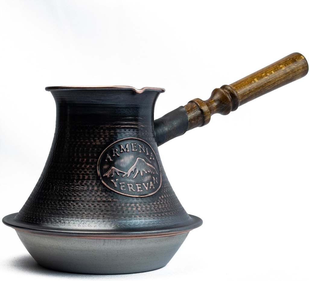 Handmade Armenian Coffee Pot Maker 27 Fl Oz (800ml) Induction Copper Jazva Ararat Turkish Arabic Greek Cezve Jezve Ibrik Turka Jazve Wooden Handle