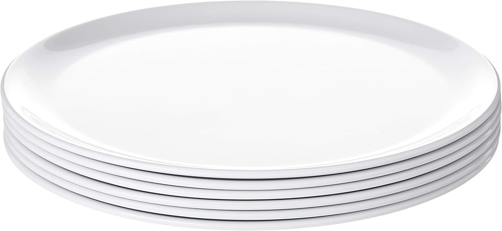 Bayview Essentials- Chip-Resistant Large Daily Melamine Round Dinner Plate- Set of 6-11 inches (White)