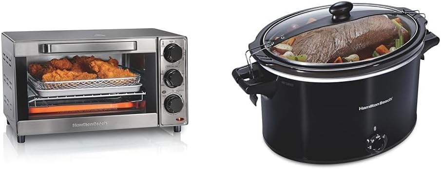 Hamilton Beach Sure-Crisp Toaster Oven Air Fryer Combo, Fits 9” Pizza, 4 Slice Capacity & Slow Cooker, Extra Large 10 Quart, Stay or Go Portable With Lid Lock, Dishwasher Safe