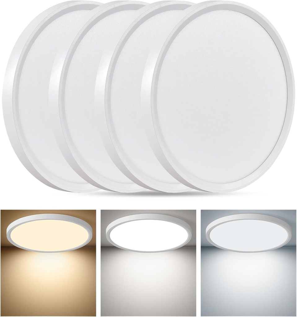 4PK 12 Inch LED Flush Mount Ceiling Light, 24W, 2520LM, 3000K/4000K/6000K CCT Selectable, 0.9inch Super Slim LED Ceiling Light Fixtures, Low Profile Round Flat Panel Light for Bedroom,Kitchen,Hallway