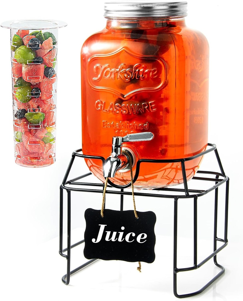 1-Gallon Glass Drink Dispenser for Parties - Beverage Dispenser with Stand and Stainless Steel Spigot | Lemonade, Sun Tea, Kombucha Jar