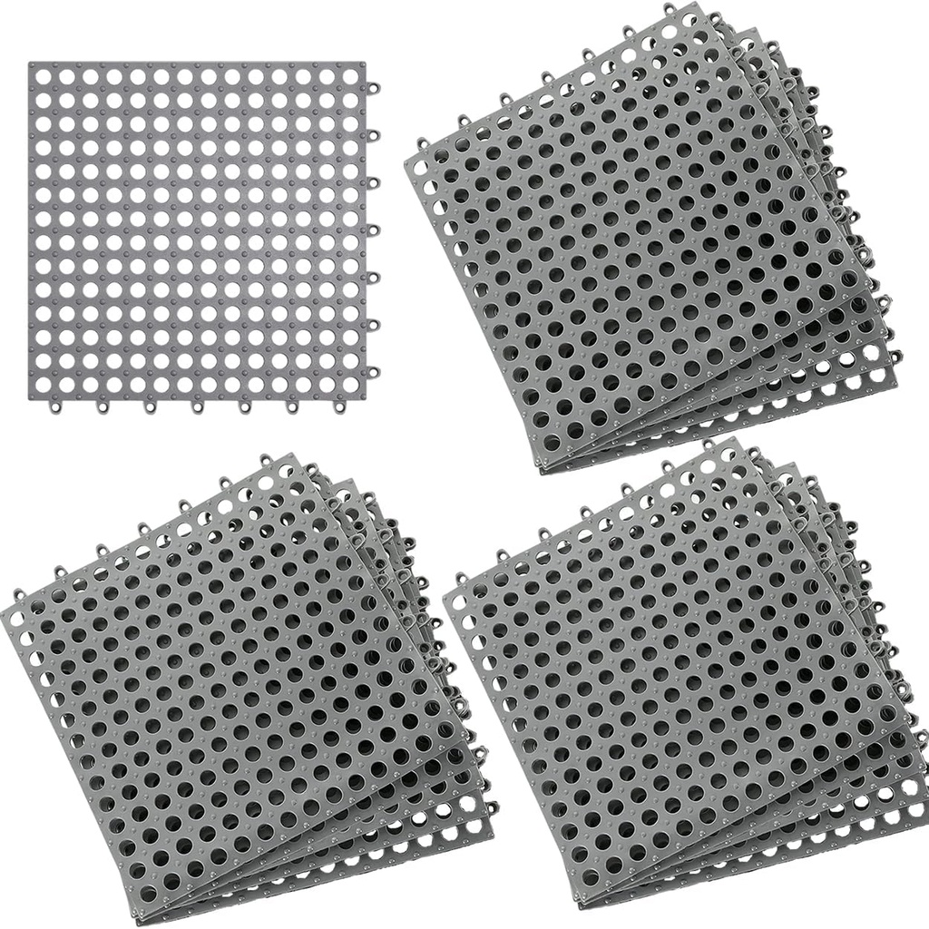 Modular Interlocking Cushion 16Pack 12' x 12' Drainage Interlocking Tiles, Non-Slip Pool Bathtub Drain Tiles for Flooring, Soft PVC Splicing Waterproof Mat for Drain, Shower, Kitchen, etc