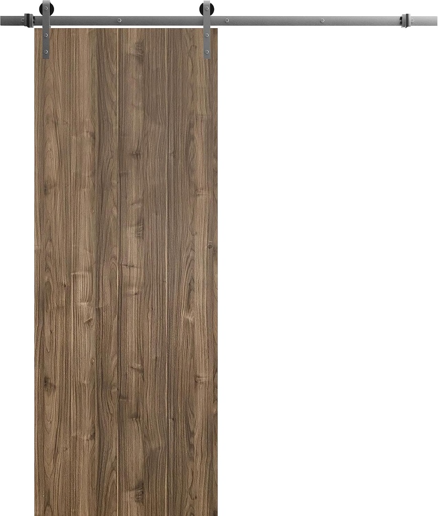 SARTODOORS Steel 6 | Interior Single Sliding barn Door, no Glass, Solid Wood, 28x80, Brown, Modern Style | Hardware Included